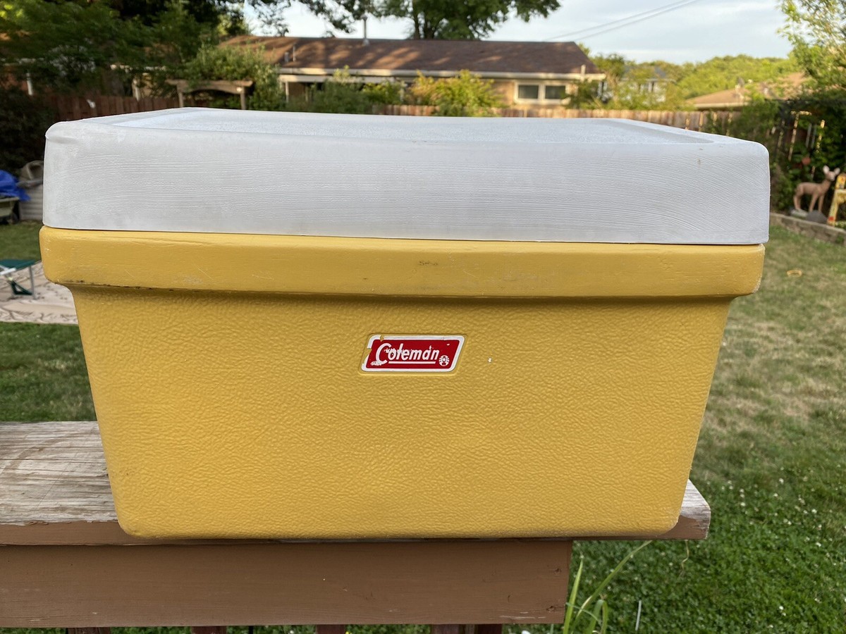 Vintage 70s Coleman Yellow Cooler Gold Mustard 20x12x13 Picnic