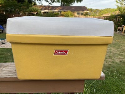 Vintage 70s Coleman Yellow Cooler Gold Mustard 20x12x13 Picnic