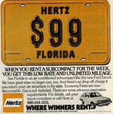 1981 Vintage Print Ad Hertz When You Rent a Subcompact for the Week $99 Florida