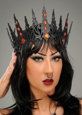 Womens Halloween Wicked Queen Gothic Black Glitter Fancy Dress Cosplay Crown
