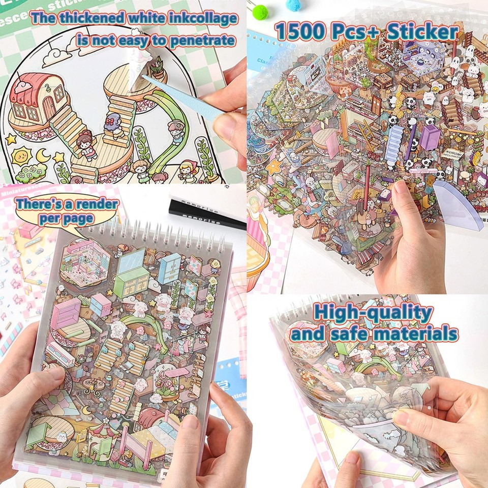 First Year Sticker Book Sticker Book, 20 Scene Sets (1500+) DIY 3D Large Pink | eBay
