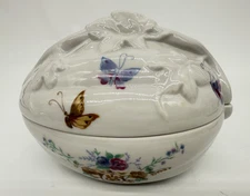 Vintage Charles Revson Inc Ciara Porcelain Egg Trinket Dish Featuring butterflie