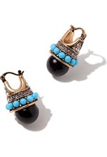 ZARD Turquoise and Black Bead Crystal Classic Hook Drop Earrings in Vintage Gold