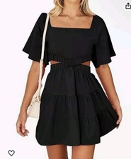 Shy Velvet Small Square Neck Openwork Backless Little Black Dress Sexy