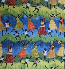 Julia Cairns by Cranston Select African Village Rain Fabric 1  1/3 yard