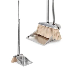 VOOWO Broom and Dustpan Set for Home, Stainless Steel Broom and Dustpan Set w...