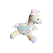 Vintage EDEN Giraffe Musical Plush Pastel Yellow Ribbon Bow Plaid Not Tested