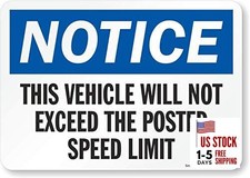 -S-8676-EU-10 "Notice - Vehicle Will Not Exceed Speed Limit" Label  7" x 10"