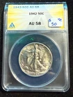 1942 WALKING LIBERTY HALF DOLLAR ANACS AU 58 540