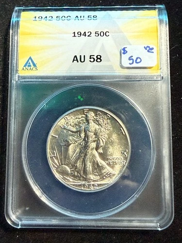 1942 WALKING LIBERTY HALF DOLLAR ANACS AU 58 540