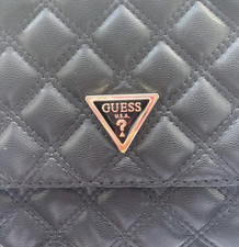 GUESS Black Quilted Faux Leather Flap Shoulder Bag Gold Chain Strap Small