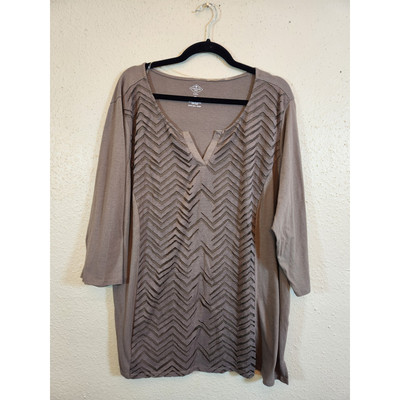 St. John's Bay Women's Taupe Brown 3/4 Sleeve Split Neck Blouse Top Size 3X