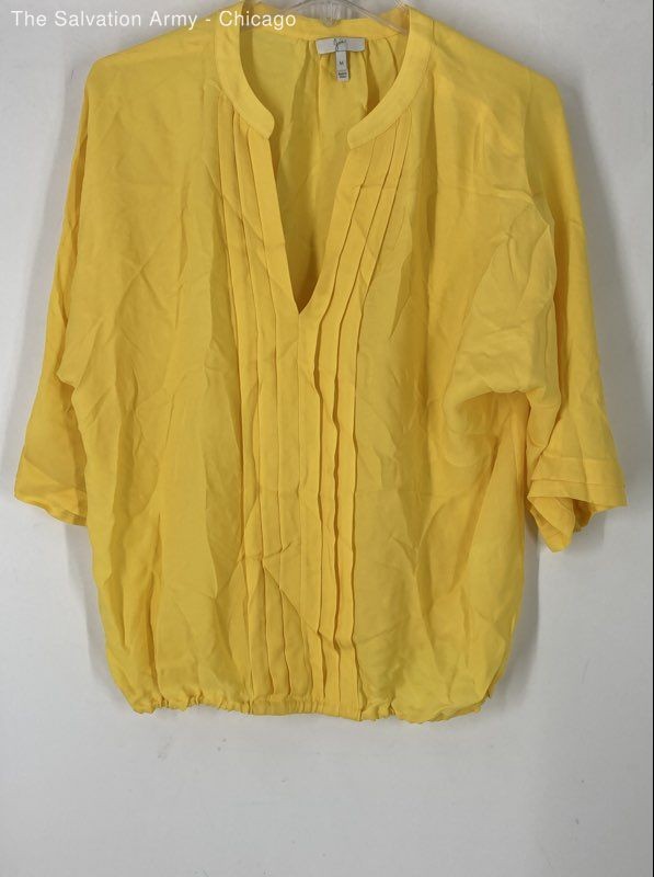 Joie Womens Yellow Silk 3/4 Sleeve V-Neck Pullover Blouse Top Size Medium