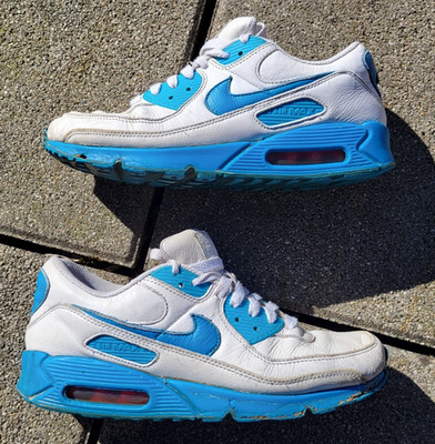 Nike Air Max 90 LEATHER Größe 42,5 Herren Damen Unisex Sneaker Blau Weiß LEDER
