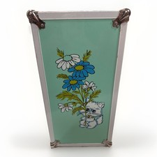 1970s Mint Green Vintage Doll Wardrobe Trunk Kitten Floral Toy Case EUC B