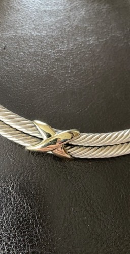DAVID YURMAN Sterling Silver 14K Gold Double X & Double Row Cable Choker Collar - Bild 6 von 7