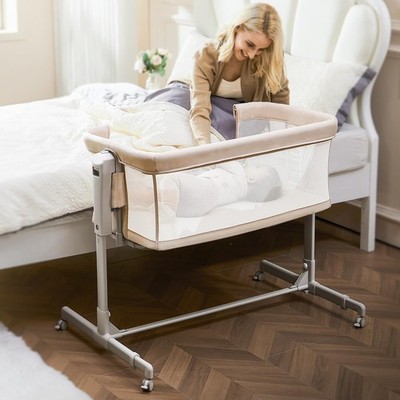 Baby Bassinet Bedside Sleeper, 3-in-1 Rocking Bassinet with Wheels, 6-Height ...