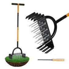 CAKKVDE Manual Lawn Aerator - 16 Spikes & 8 Core Plugs for Yard Black,Orange 