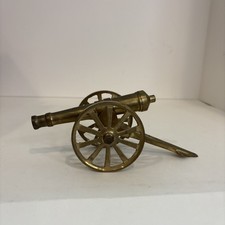 Vintage Solid Brass Cannon Heavy Hinged on Wagon Wheels 8" Civil War Military