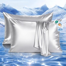 Cooling Pillow Cases Set of 2 for Hot Sleepers, Soft Silky Satin Pillowcase f...