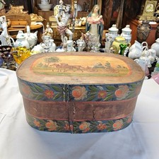 Große antike handbemalte Spanschachtel Spandose Biedermeier Holzschachtel 52x35