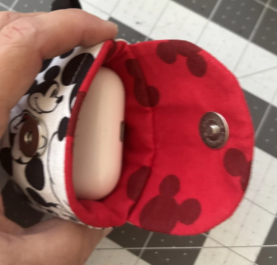 Fabric Micky Mouse Ear Buds Pouch with Swivel Hook New Unused Handmade 3”x4” - Image 3 of 4