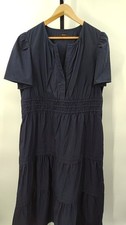 Quince Women 100% Organic Cotton Poplin Tiered Maxi Dress Navy XL