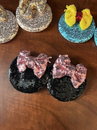 6 Handmade VTG Glitter Bow Hair Clips Sparkly Sequins Bow Hairpin Ribbon Girls - Picture 2 of 7