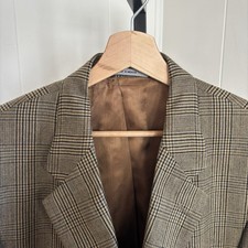 Brooks Brothers Brown Glen Plaid Wool Sport Coat 3 Button Blazer Mens 46L NOTE