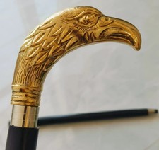 EAGLE HEAD HANDLE WALKING STICK CANE SOLID BRASS HANDLE WOODEN STICK
