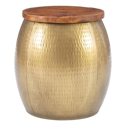 Home Square Metal and Wood Drum Side Table with Storage in Gold - Set of 2 - Picture 2 of 11