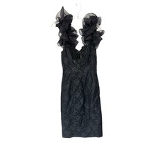 Loralie Vintage Lace Sequin Beaded Cocktail Prom Little Black Dress Size 10