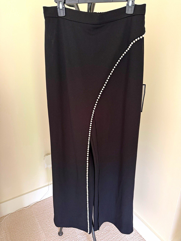 Adrianna Papell Women’s Black Crepe Dress Pants Pearl Accent Elastic Waist