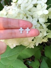 925 Sterling Silver Cross Stud Earrings Pave CZ Small Tiny Studs Men Women 9mm