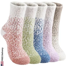 Womens Socks 5 Pairs Cozy Sleeping Soft Knits Fluffy Slipper Warm Winter Footies
