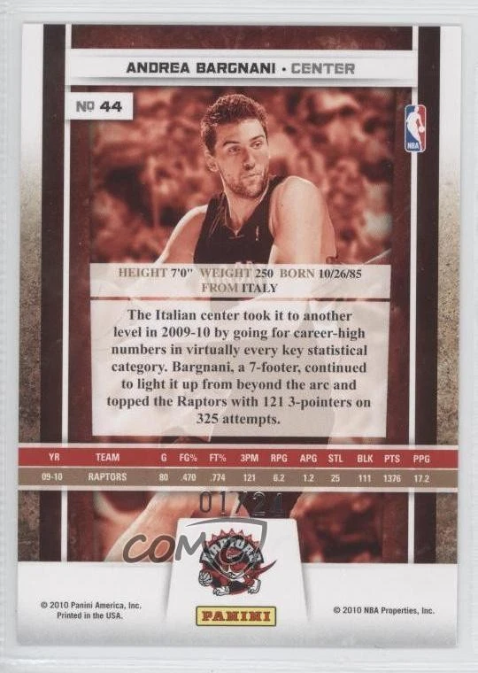 2009-10 Panini Season Update Gold /24 Andrea Bargnani #44 - Image 2 of 2