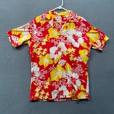 Vtg Handmade Aloha Hawaiian Button Down Camp Shirt - No Size Tag - Orange Yellow
