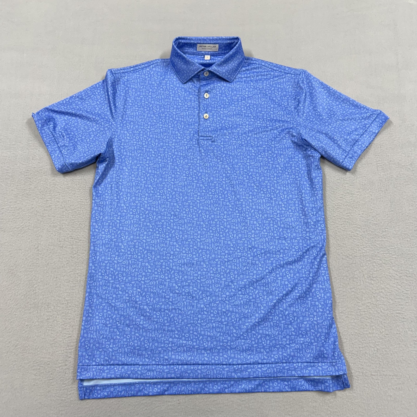 Peter Millar Polo Shirt Mens Small Blue Print Summer Comfort Golf Performance