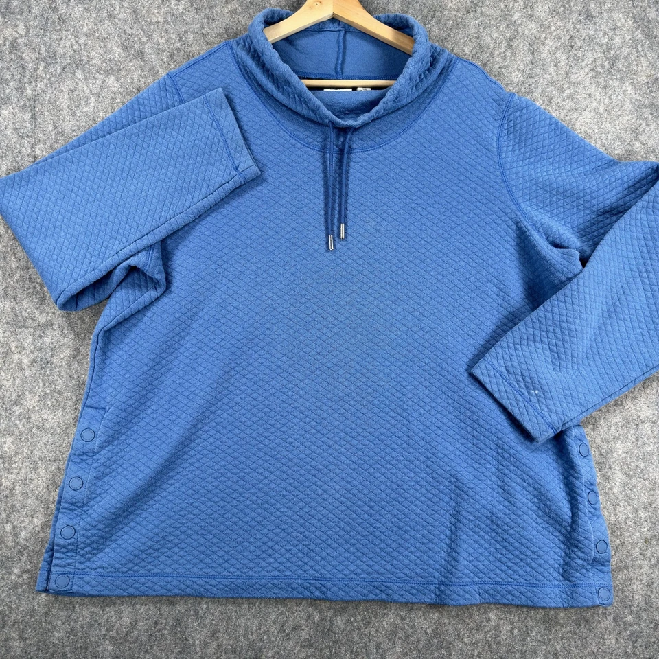 LL Bean толстовка женщин 2 X плюс синий выстеганный Snap стороне воронка шеи пуловер - Изображение 2 из 4