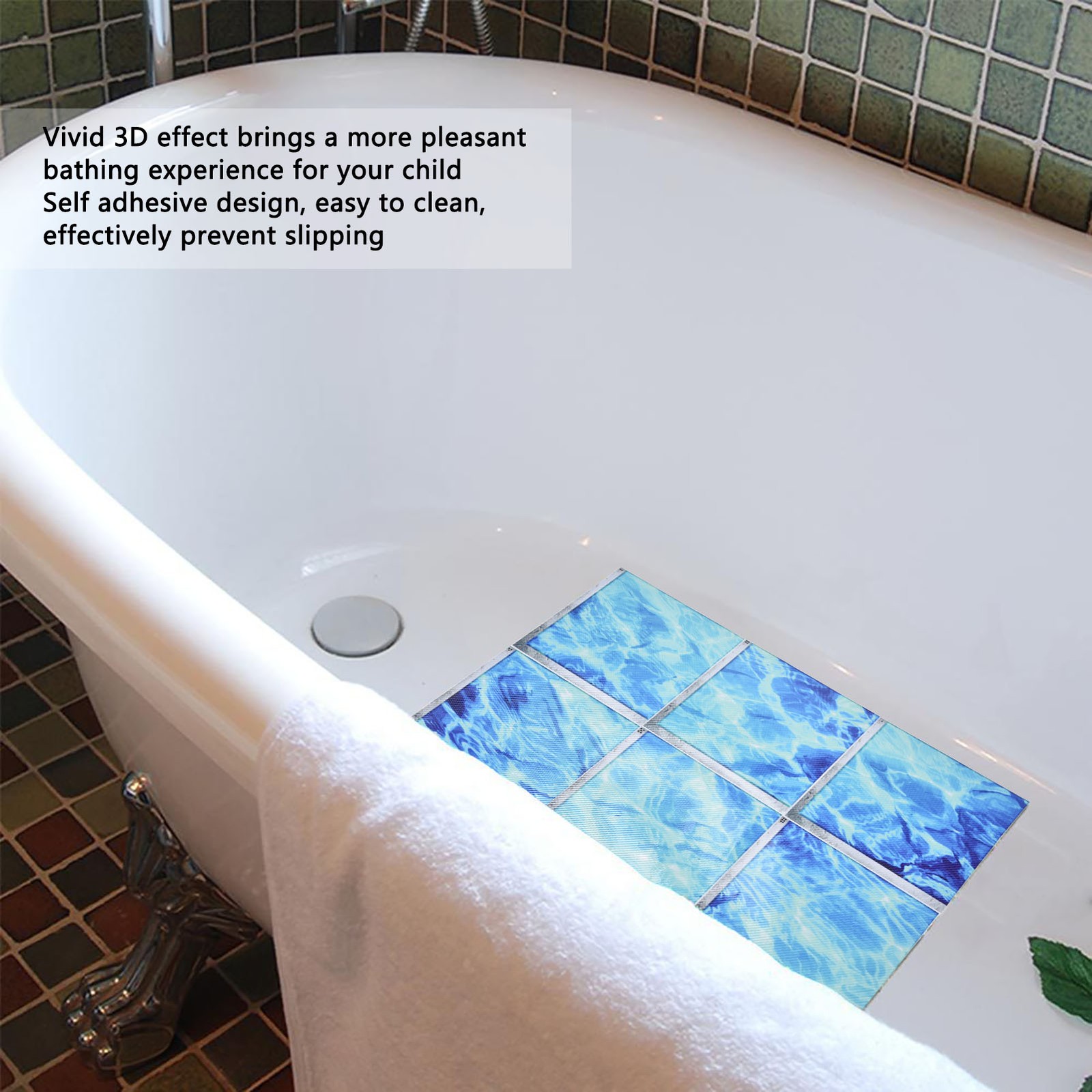 2Set 3D Bathtub Sticker Waterproof Antislip Bath Tub Sticker Self Adhesive PVC T