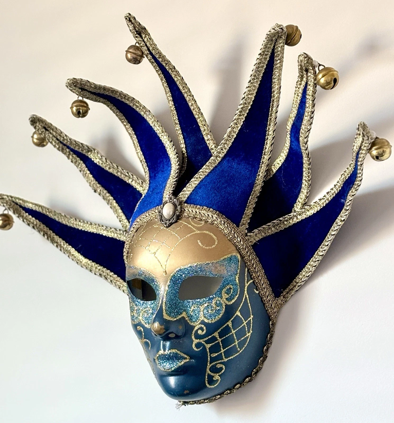 Venezian Masquerade Blue Mask Vintage Round Bells Mardi Gras Costume