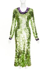 PRADA 2021 Runway green sequin paillettes purple jacquard trim dress IT38 XS
