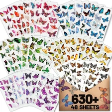 Butterfly Stickers(635 Pcs, 48 Sheets), Flower Stickers for Scrapbooking, Journa