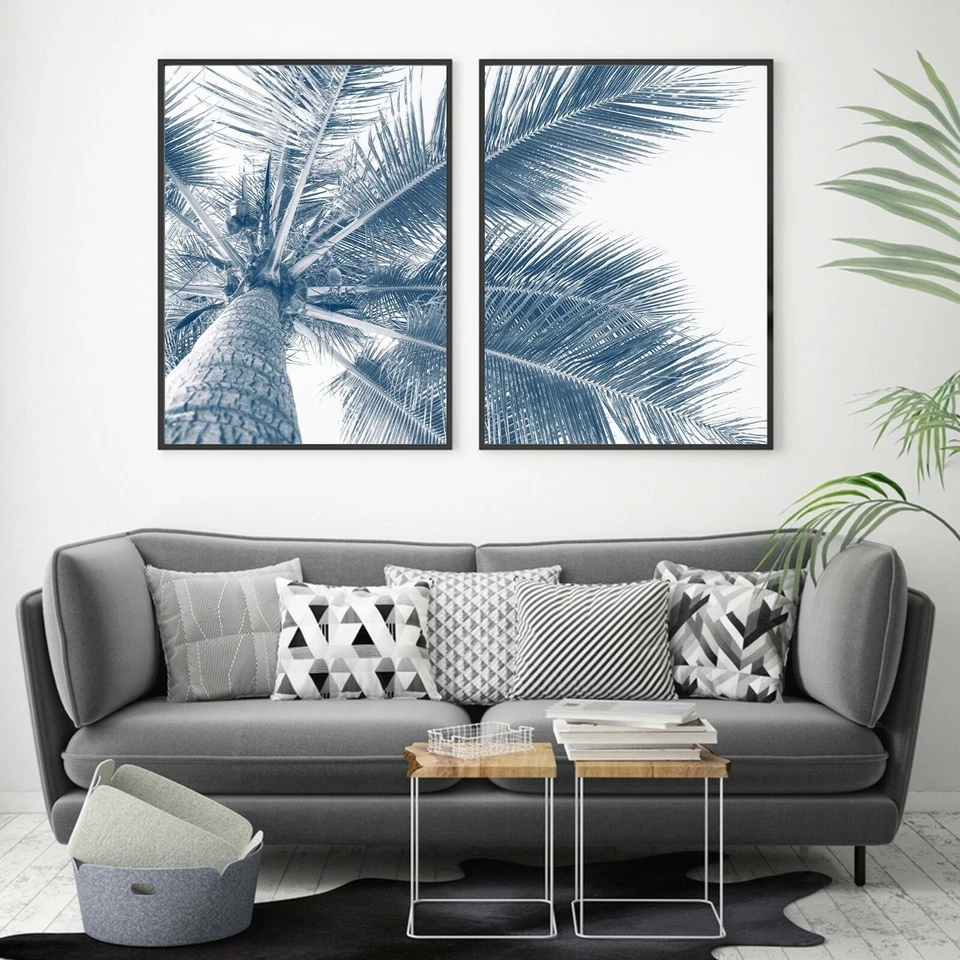 Set of 2 Palm Tree Blush Blue Tropical Wall Art Print. Great Home Decor - Image 3 of 4