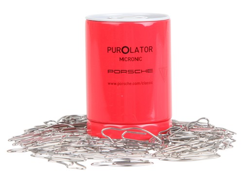 Porsche Büroklammerdose mit Büroklammern 911 Silhouette Ölfilter Dose - Bild 1 von 4