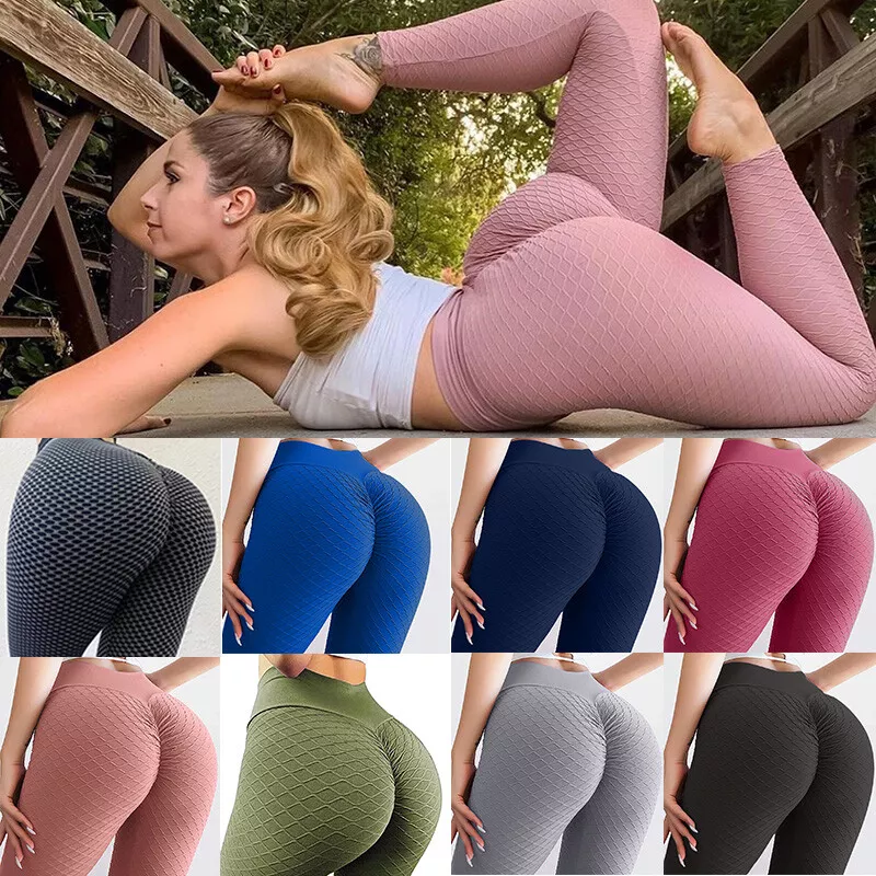 Women High Waist Tik Tok Leggings Ruched Butt Lift Anti-Cellulite Yoga  Pants Gym