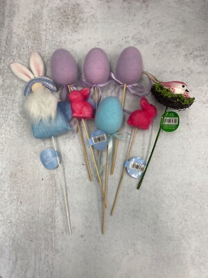 lot of 8 Easter themed floral pics picks wreath decor  DIY craft spring