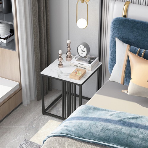 High-end White Marble Sofa Side Table Nightstand End Table Exclusive Metal Frame - Picture 4 of 12