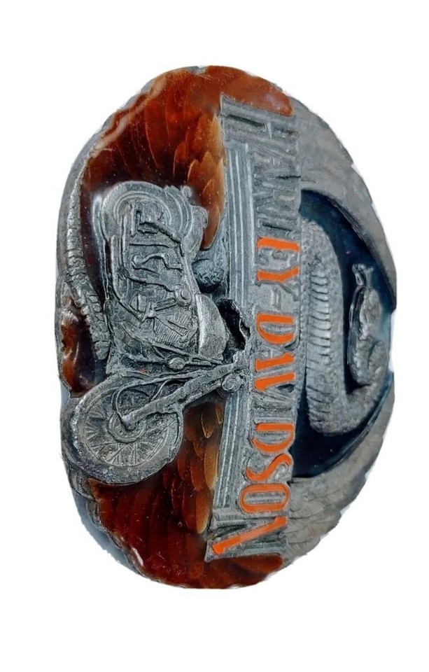 Vintage Metal Harley Davidson Snake & Motorcycle Belt Buckle Retro