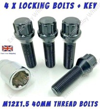 Black Wheel Locking Bolts Fits Saab 9-3 9-5 93 95 Models M12x1.5 40mm alloy